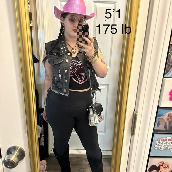 Studded Black Denim Vest with Pink Patches - Picture 4 of 5